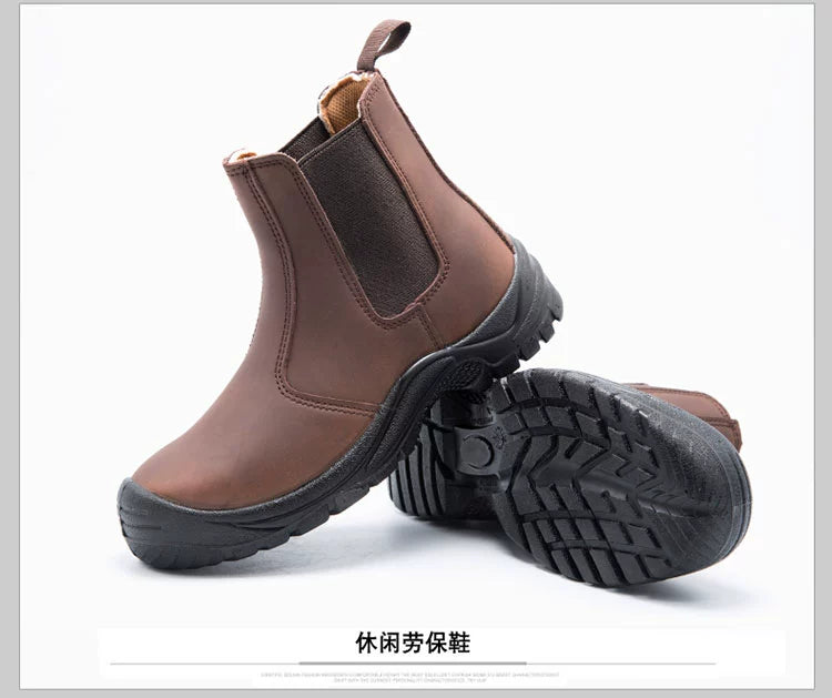 High-Top Electric Welding Breathable Autumn and Winter Safety Shoes Genuine Leather Attack Shield and Anti-Stab Anti-Scalding Safety Shoes Electric Welding Boots Slip-on Leather Shoes