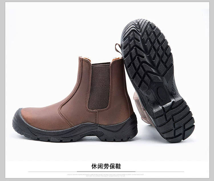 High-Top Electric Welding Breathable Autumn and Winter Safety Shoes Genuine Leather Attack Shield and Anti-Stab Anti-Scalding Safety Shoes Electric Welding Boots Slip-on Leather Shoes