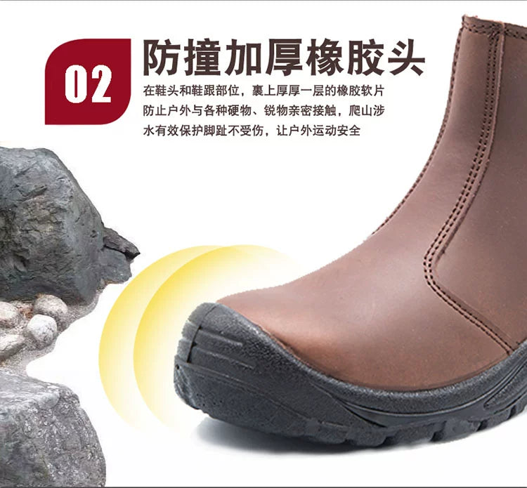 High-Top Electric Welding Breathable Autumn and Winter Safety Shoes Genuine Leather Attack Shield and Anti-Stab Anti-Scalding Safety Shoes Electric Welding Boots Slip-on Leather Shoes