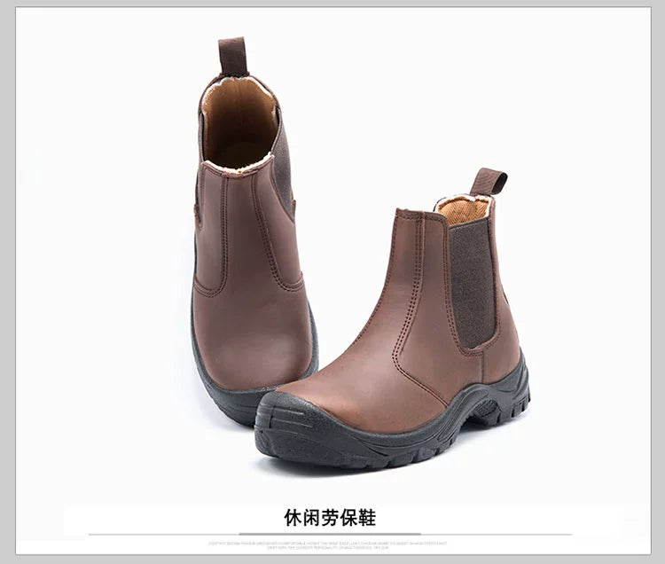 High-Top Electric Welding Breathable Autumn and Winter Safety Shoes Genuine Leather Attack Shield and Anti-Stab Anti-Scalding Safety Shoes Electric Welding Boots Slip-on Leather Shoes