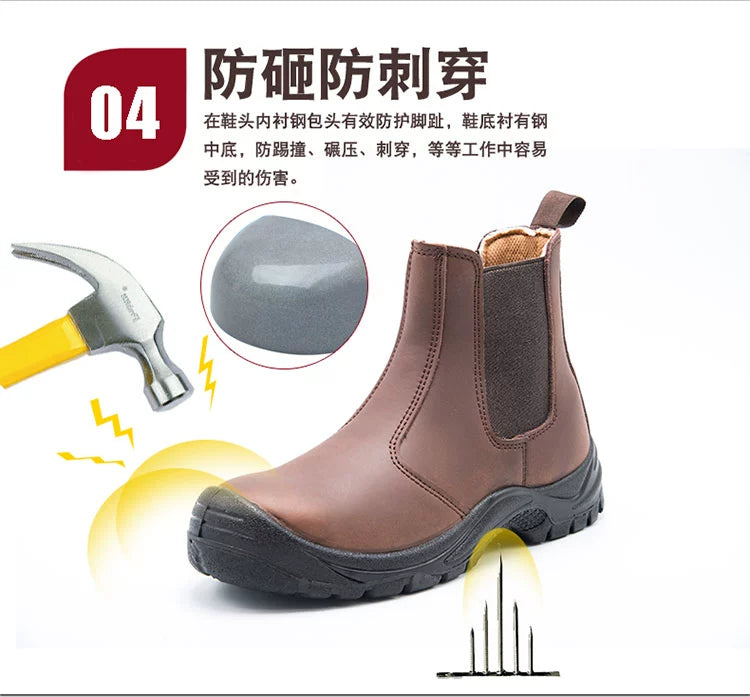 High-Top Electric Welding Breathable Autumn and Winter Safety Shoes Genuine Leather Attack Shield and Anti-Stab Anti-Scalding Safety Shoes Electric Welding Boots Slip-on Leather Shoes