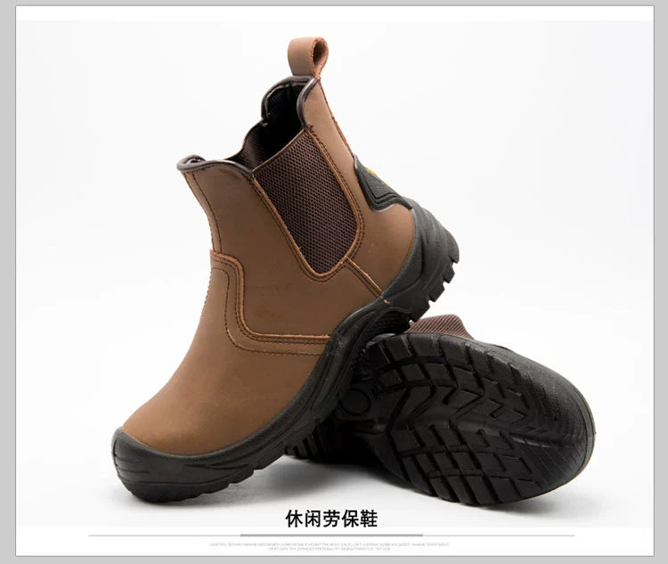 High-Top Electric Welding Breathable Autumn and Winter Safety Shoes Genuine Leather Attack Shield and Anti-Stab Anti-Scalding Safety Shoes Electric Welding Boots Slip-on Leather Shoes