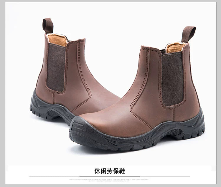 High-Top Electric Welding Breathable Autumn and Winter Safety Shoes Genuine Leather Attack Shield and Anti-Stab Anti-Scalding Safety Shoes Electric Welding Boots Slip-on Leather Shoes