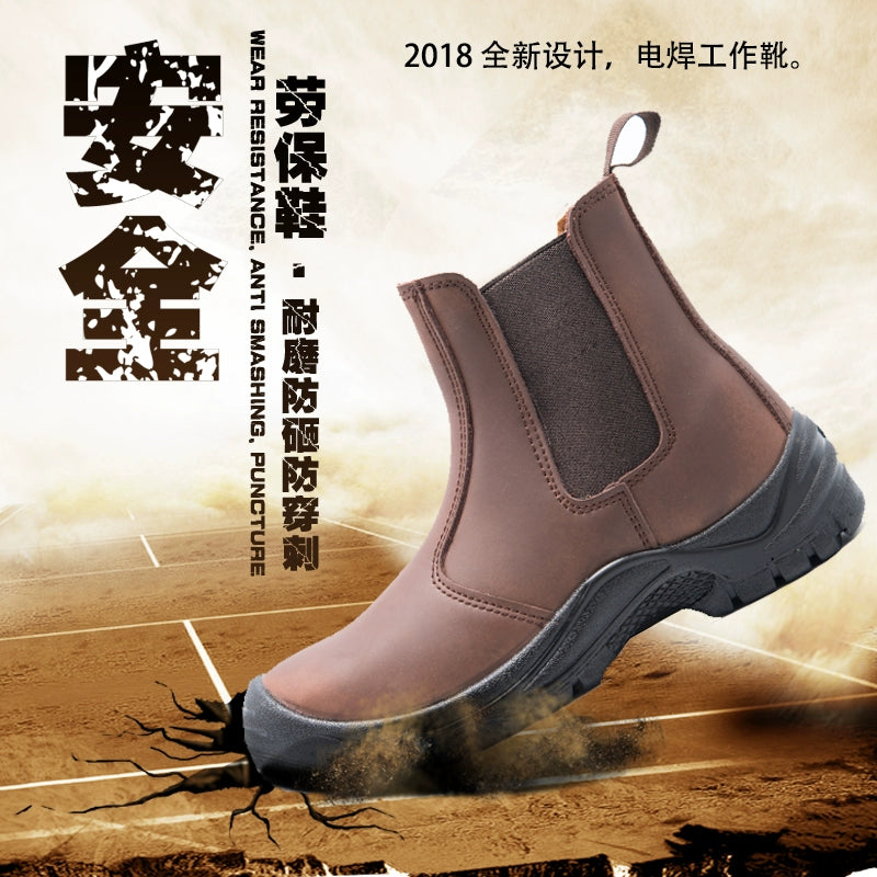 High-Top Electric Welding Breathable Autumn and Winter Safety Shoes Genuine Leather Attack Shield and Anti-Stab Anti-Scalding Safety Shoes Electric Welding Boots Slip-on Leather Shoes