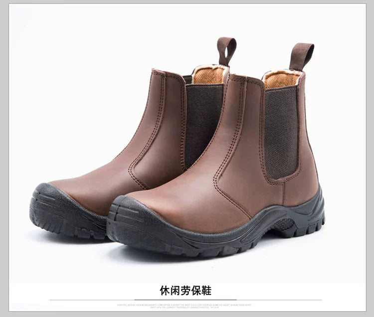 High-Top Electric Welding Breathable Autumn and Winter Safety Shoes Genuine Leather Attack Shield and Anti-Stab Anti-Scalding Safety Shoes Electric Welding Boots Slip-on Leather Shoes