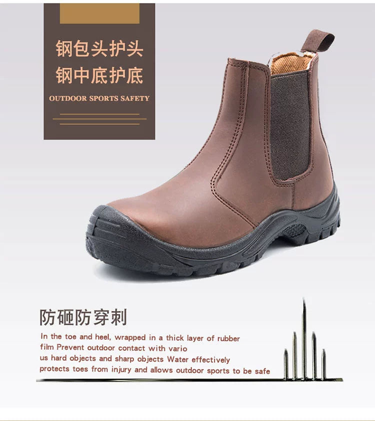 High-Top Electric Welding Breathable Autumn and Winter Safety Shoes Genuine Leather Attack Shield and Anti-Stab Anti-Scalding Safety Shoes Electric Welding Boots Slip-on Leather Shoes