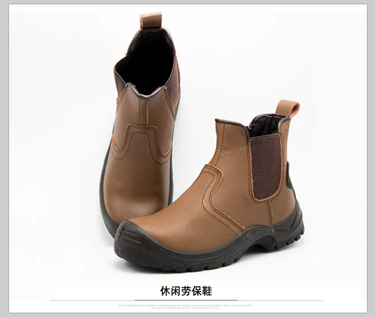 High-Top Electric Welding Breathable Autumn and Winter Safety Shoes Genuine Leather Attack Shield and Anti-Stab Anti-Scalding Safety Shoes Electric Welding Boots Slip-on Leather Shoes