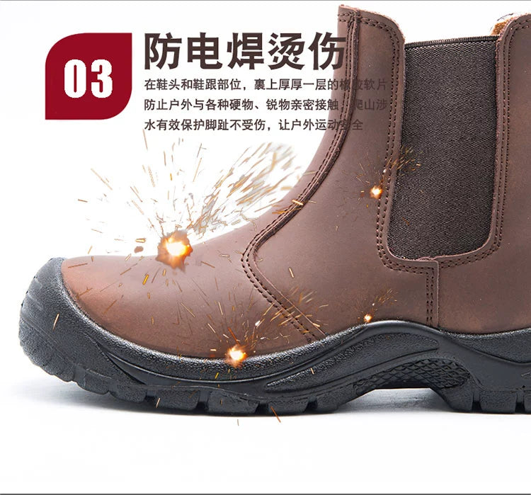 High-Top Electric Welding Breathable Autumn and Winter Safety Shoes Genuine Leather Attack Shield and Anti-Stab Anti-Scalding Safety Shoes Electric Welding Boots Slip-on Leather Shoes