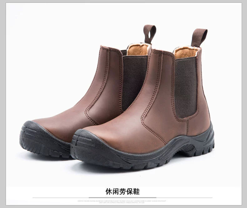 High-Top Electric Welding Breathable Autumn and Winter Safety Shoes Genuine Leather Attack Shield and Anti-Stab Anti-Scalding Safety Shoes Electric Welding Boots Slip-on Leather Shoes