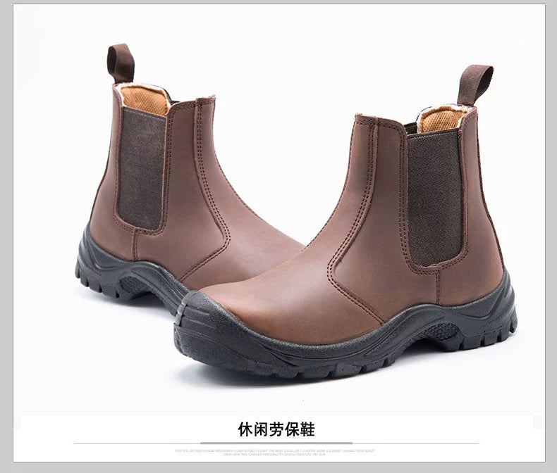 High-Top Electric Welding Breathable Autumn and Winter Safety Shoes Genuine Leather Attack Shield and Anti-Stab Anti-Scalding Safety Shoes Electric Welding Boots Slip-on Leather Shoes