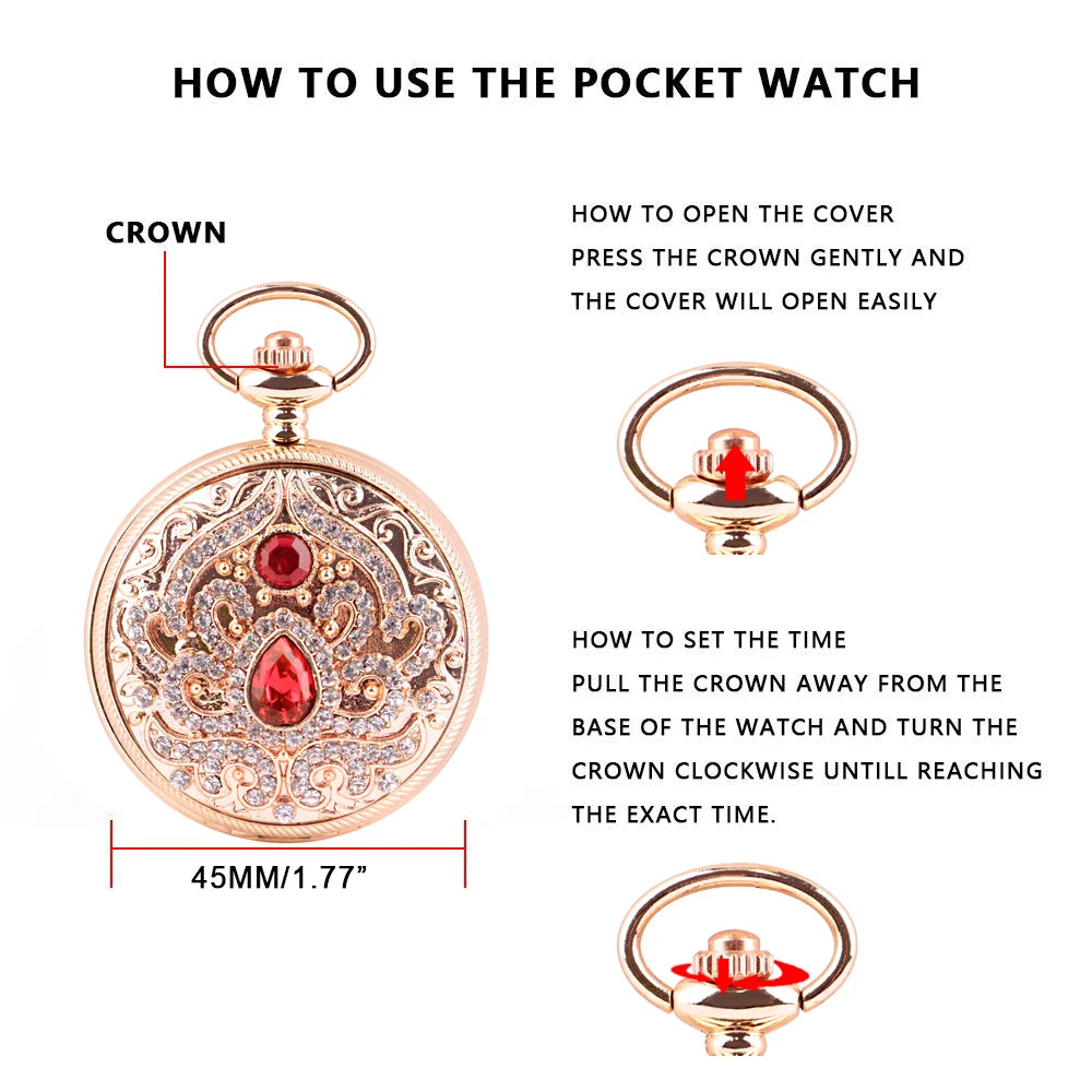 Clamshell Women Retro Quartz Pocket Watch High Quality Luxury Vintage Pendant Clock Chain Pocket Watch Women Gift