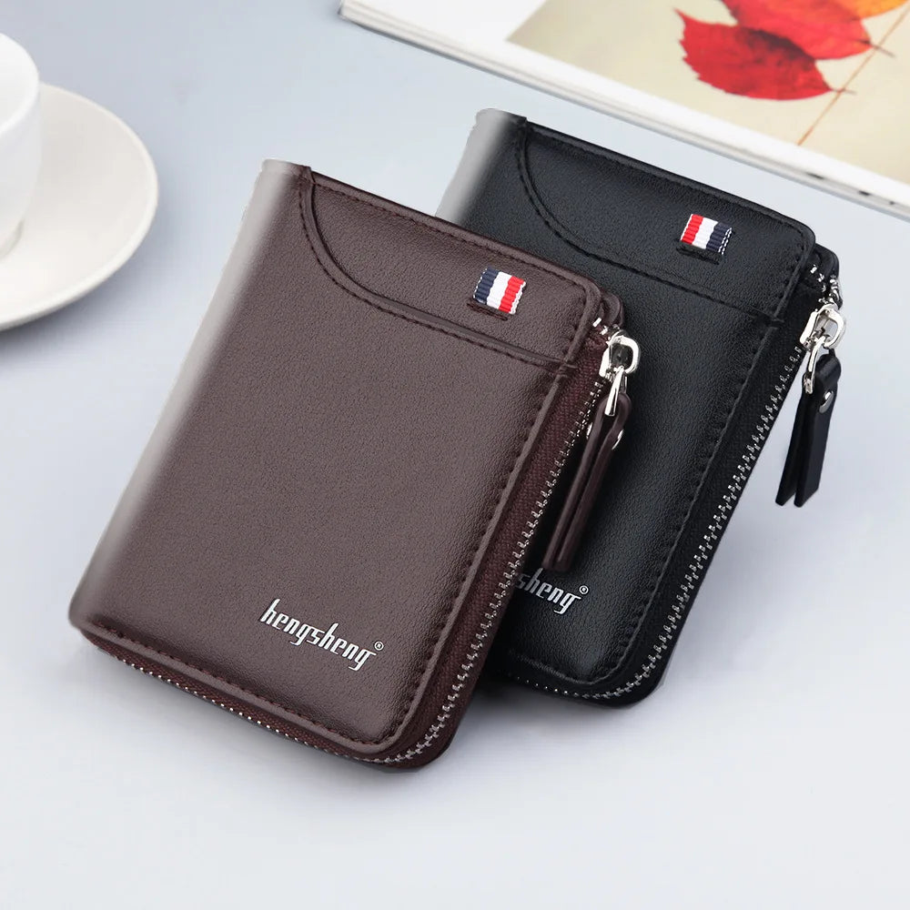 Wallet for Men Short Casual Carteras Business Foldable Wallets PU Leather Male Billetera Hombre Luxury Small Zipper Coin Purse