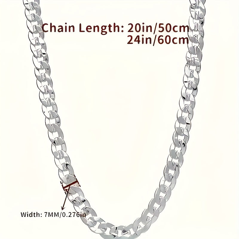 925 Sterling Silver Men's Flat Chain Necklace, Fashionable And Durable Accessories