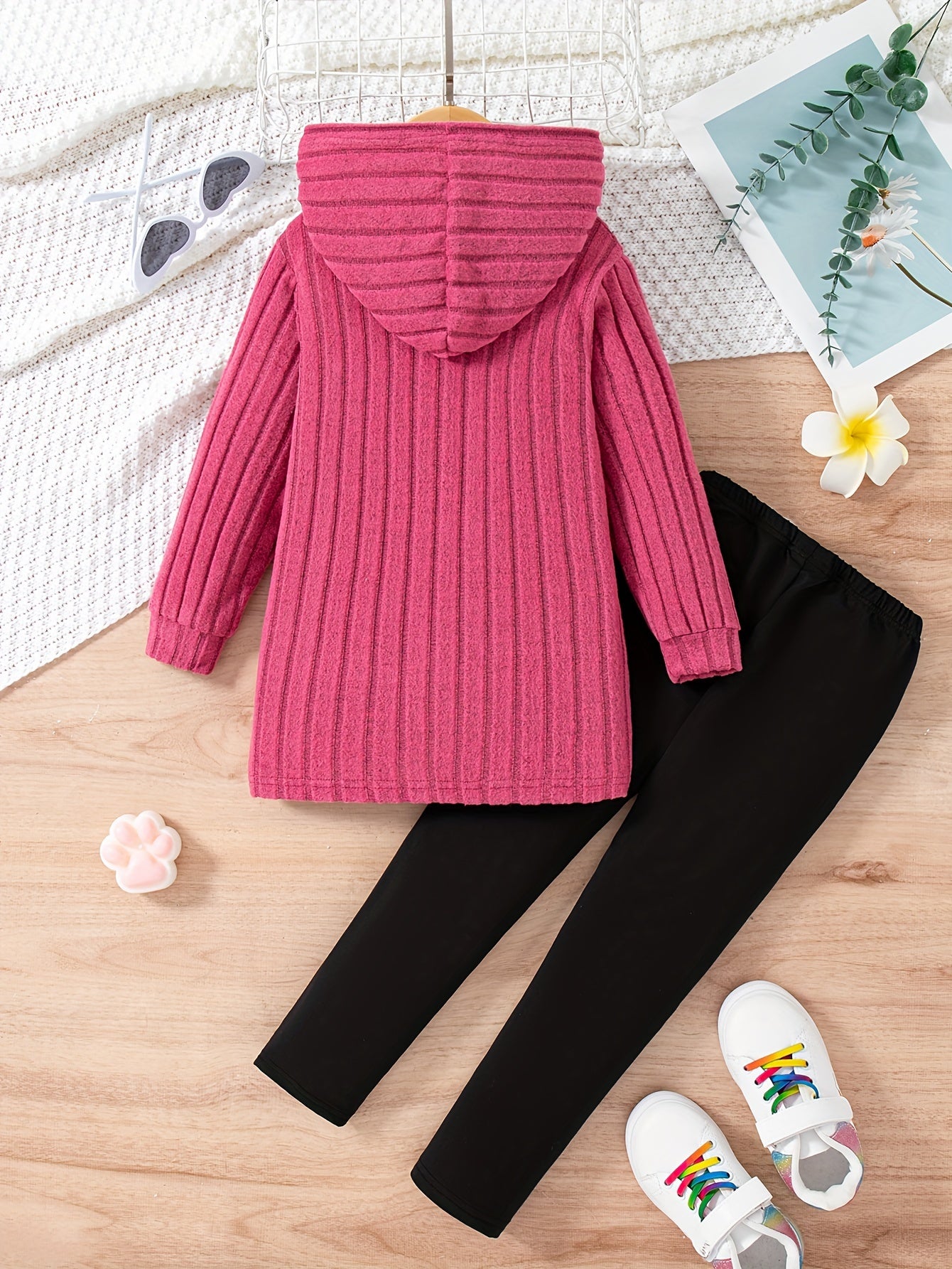 Cartoon Pattern Knit Set For Girls, Long Sleeve Top And Pants, Casual And Comfortable Outfit For Outdoor Activities in Spring And Autumn