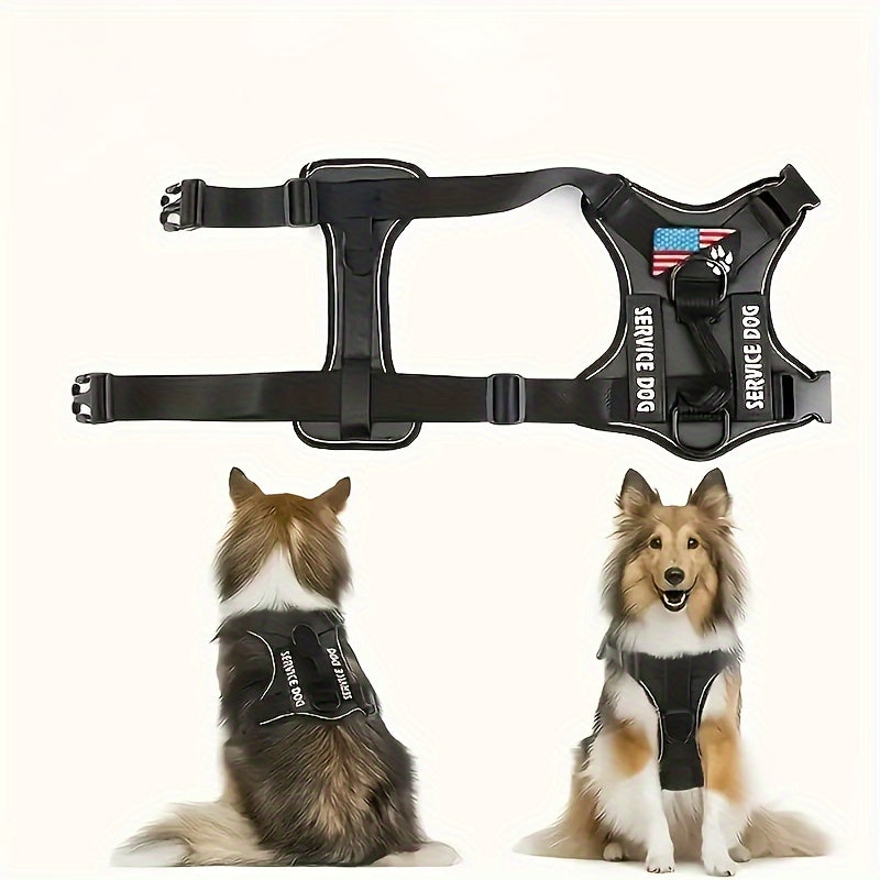 Universal Fit Service Dog Harness - Reflective, Adjustable, Soft Oxford Polyester Vest with Patches for Easy Control of Small, Medium, Large Dogs - Hand Wash Only, Durable, and Comfortable