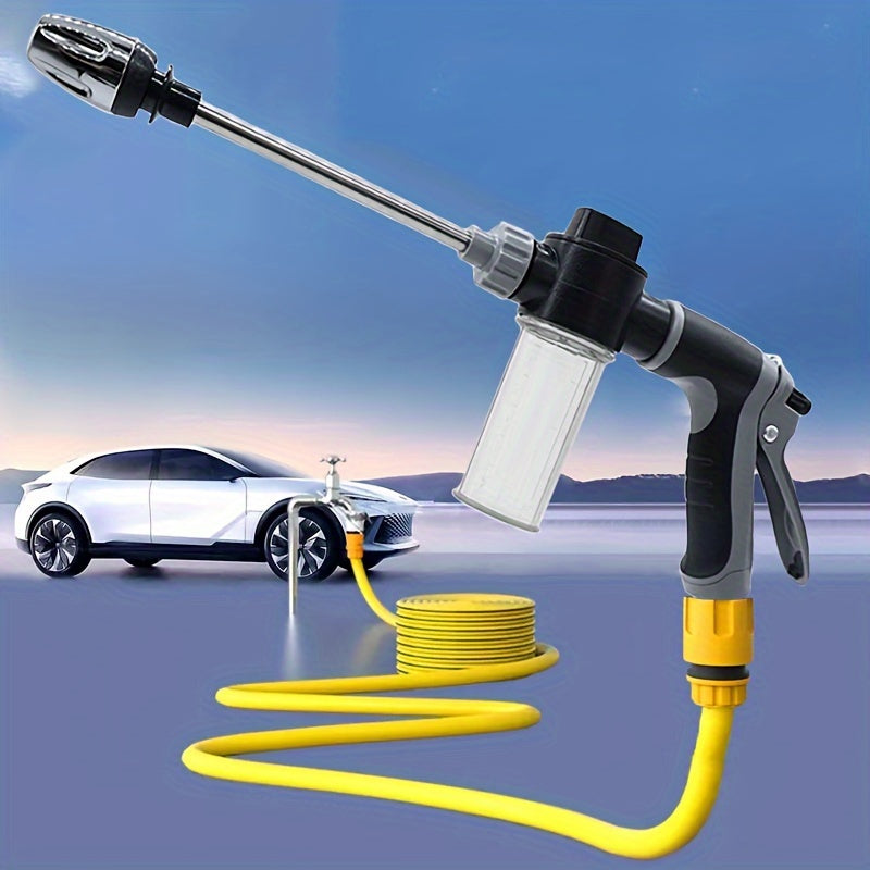 Universal 3/ 4 & 1/ 2 Inch Quick Connect Adapters Car Washing Water Gun - High-Pressure Multi-Purpose Garden Hose Nozzle with Foam Tank - Compact & Adjustable for Cars, Gardens, Pets & Outdoor Cleaning