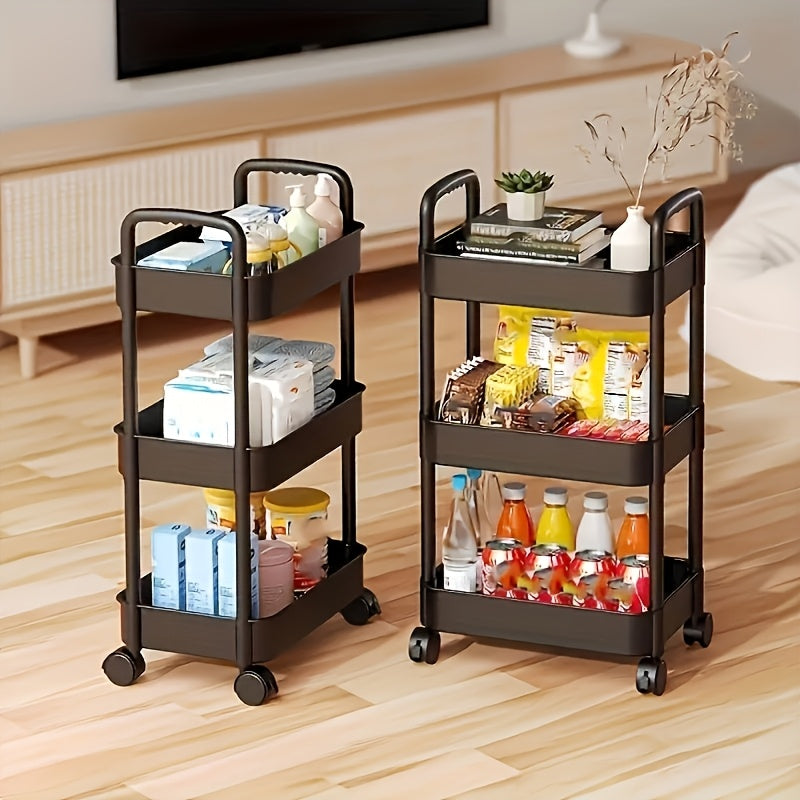 [Rolling Storage Cart] 3-Tier Rolling Storage Cart - Multi-Level Space Saver with Wheels, Black and White Plastic Organizer Rack for Kitchen, Bedroom, and Outdoor Camping, Narrow Storage Cart