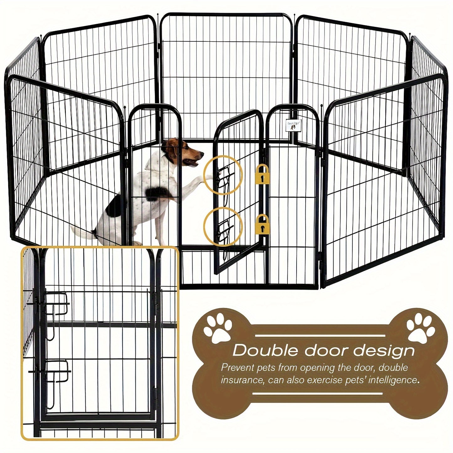 16 Panels High Exercise Heavy Duty 8Panels Pet Playpens For Dogs, Foldable Metal Indoor Outdoor Pet Fence Barrier With Lockable Double Door Dog Fence