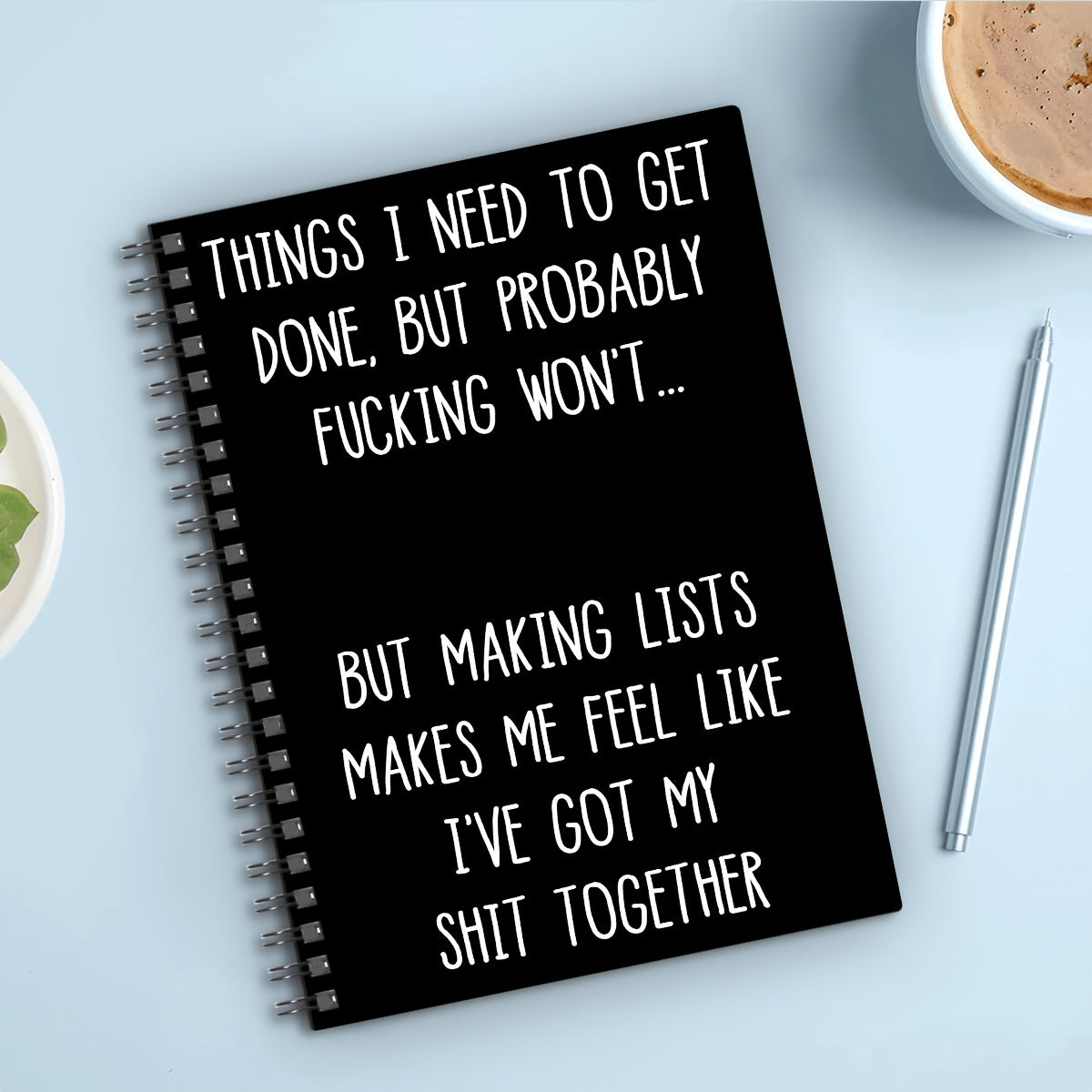 1pc Humorous Spiral Notebook, "I've Got My Shit Together" To-Do List Planner, Inappropriate Gift for Coworkers & Friends, Black Paper, Plain Ruled, Perforated Pages, 5.5x8.3 inches