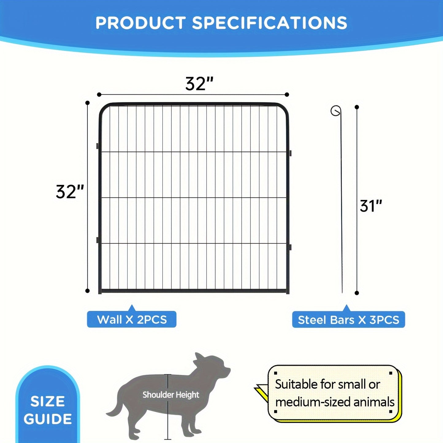 16 Panels High Exercise Heavy Duty 8Panels Pet Playpens For Dogs, Foldable Metal Indoor Outdoor Pet Fence Barrier With Lockable Double Door Dog Fence