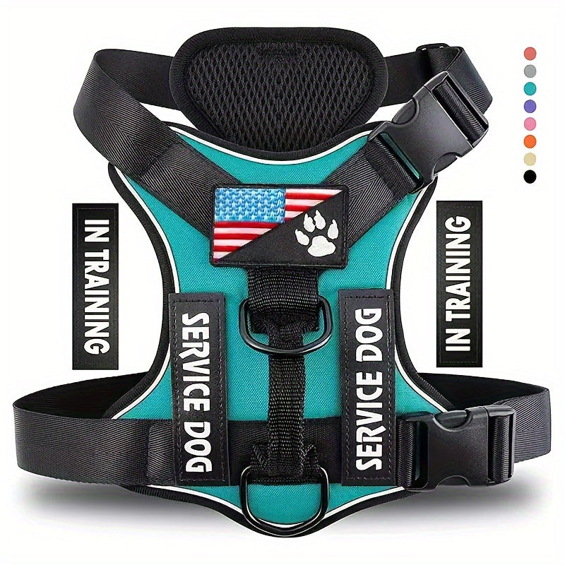 Universal Fit Service Dog Harness - Reflective, Adjustable, Soft Oxford Polyester Vest with Patches for Easy Control of Small, Medium, Large Dogs - Hand Wash Only, Durable, and Comfortable