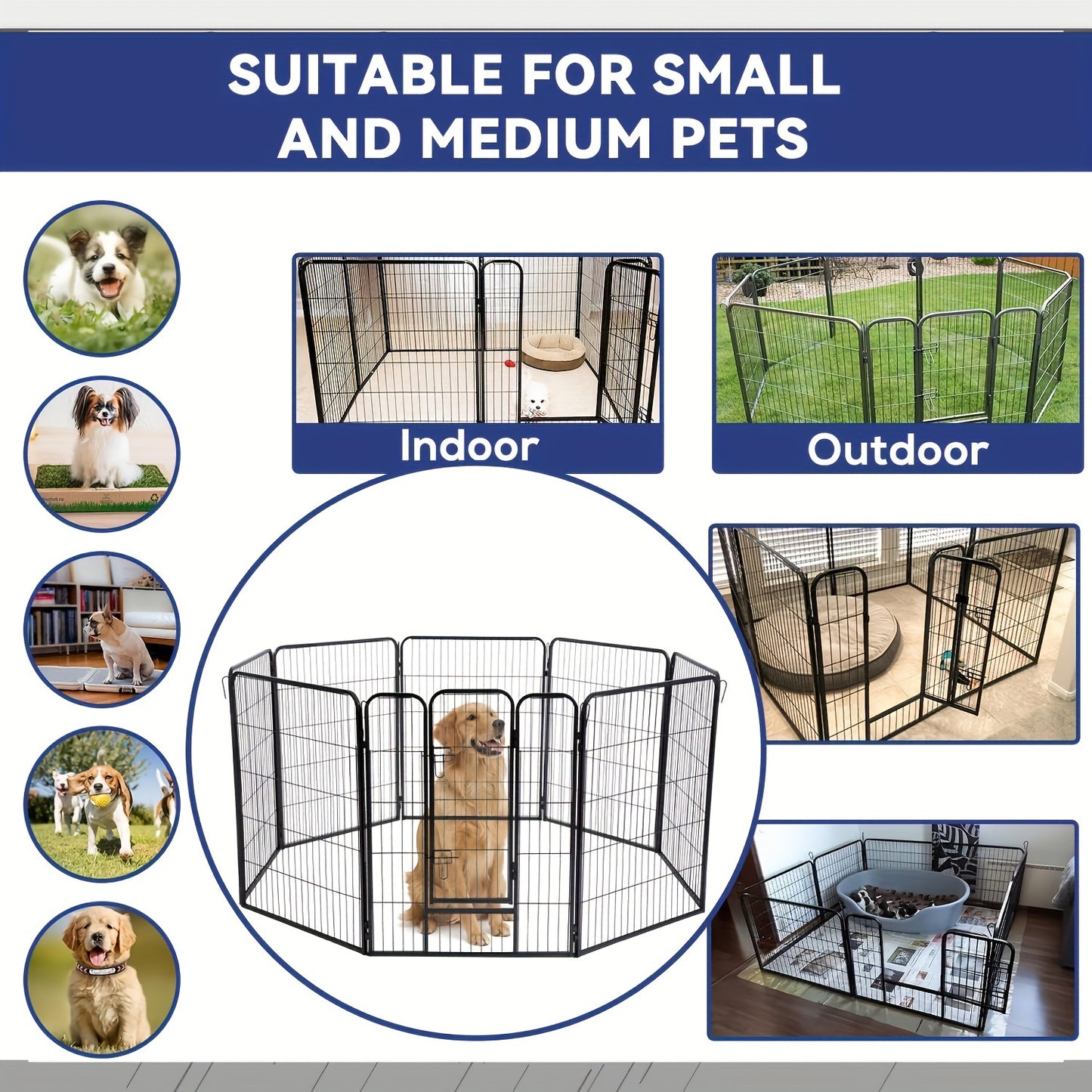 16 Panels High Exercise Heavy Duty 8Panels Pet Playpens For Dogs, Foldable Metal Indoor Outdoor Pet Fence Barrier With Lockable Double Door Dog Fence