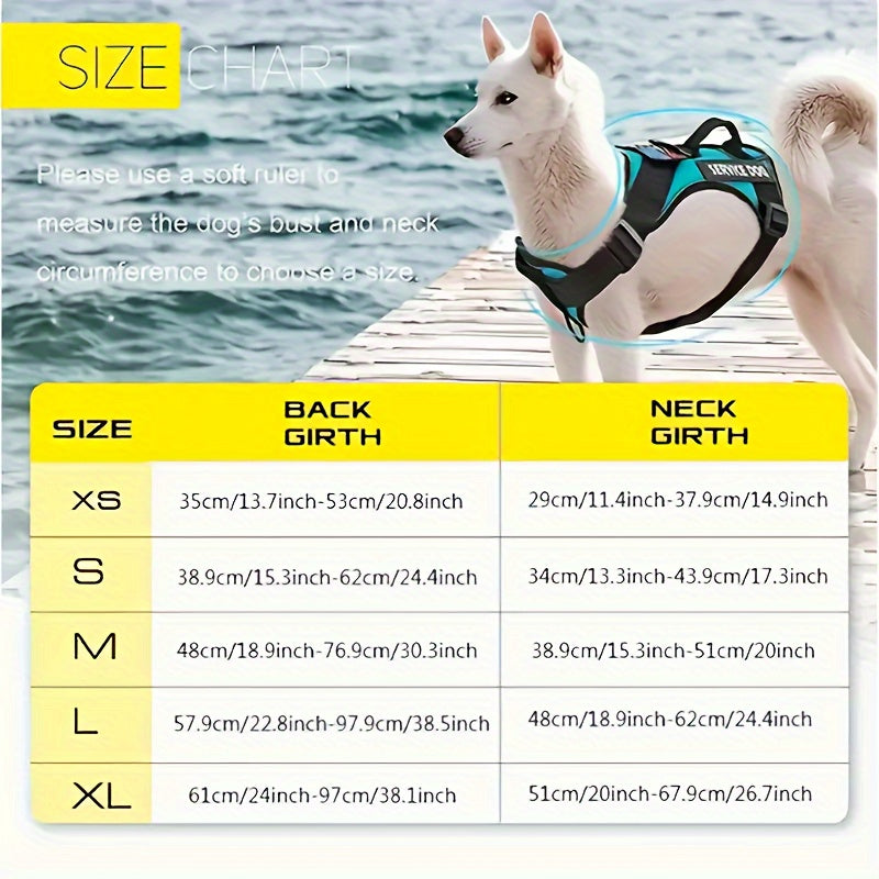 Universal Fit Service Dog Harness - Reflective, Adjustable, Soft Oxford Polyester Vest with Patches for Easy Control of Small, Medium, Large Dogs - Hand Wash Only, Durable, and Comfortable