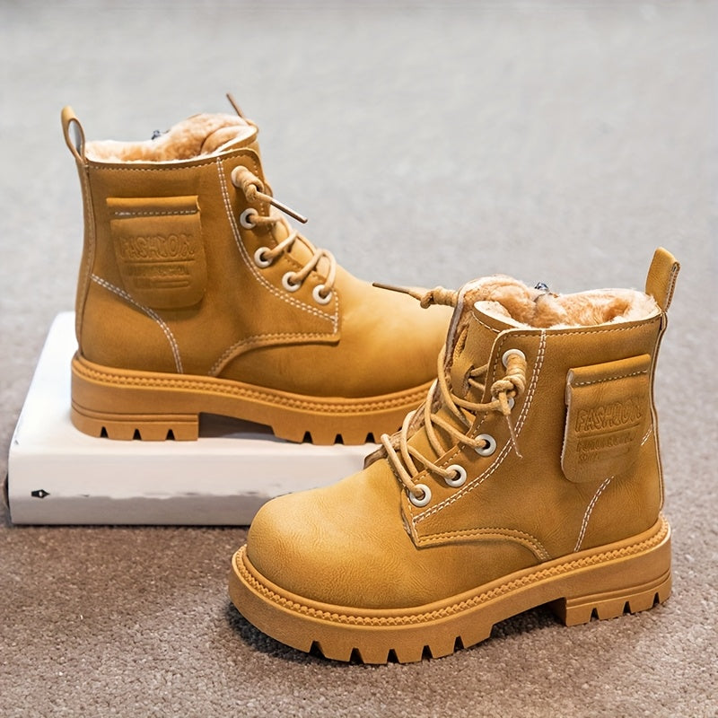 Boys' Fashionable And Cool Boots With Fleece Lining, Zipper, Comfortable And Non-slip, Suitable For Indoor And Outdoor Travel In Autumn And Winter.