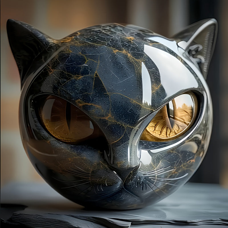 Luxurious Black Cat Stone Carvings, Magnificent Black Cat Sculptures, Black Obsidian Kitten Statues, Solemn Residential Style and Exquisite Gifts, Creative Resin  Statue Ornaments
