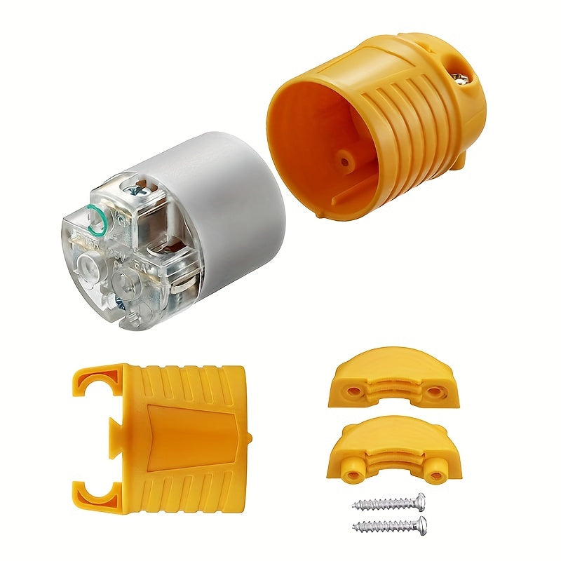 [5 Male and Female Connectors Set] Set of 1/3/5 Male And Female Connectors, American Industrial RV Replacement Plug Set NEMA 5-15R 15A 125V, Straight Connector, Yellow Color, Without Battery