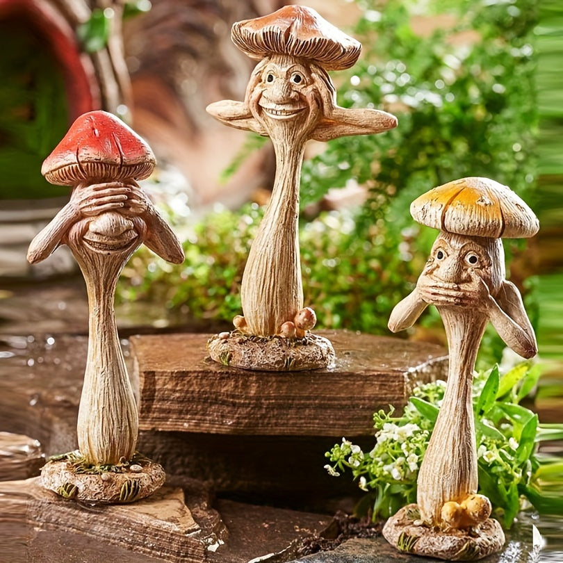 Whimsical Mushroom Trio: Classic Outdoor Garden Decor - No Power Needed