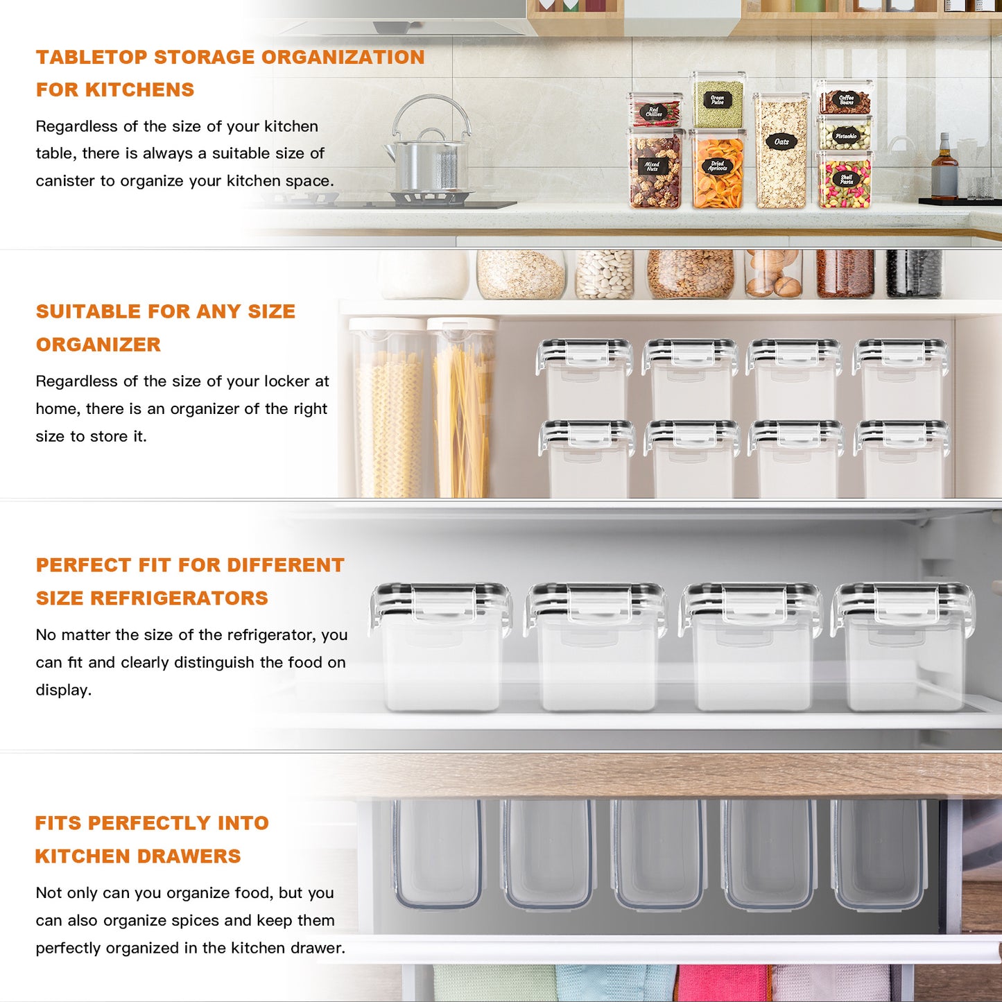 THELiFE 120/60pcs (60/30 jars and 60/30 lids) airtight food storage box set, made of BPA-free plastic, ideal for grains, flour, snacks, baking supplies, with blackboard labels and markers, dishwasher safe, Christmas gift