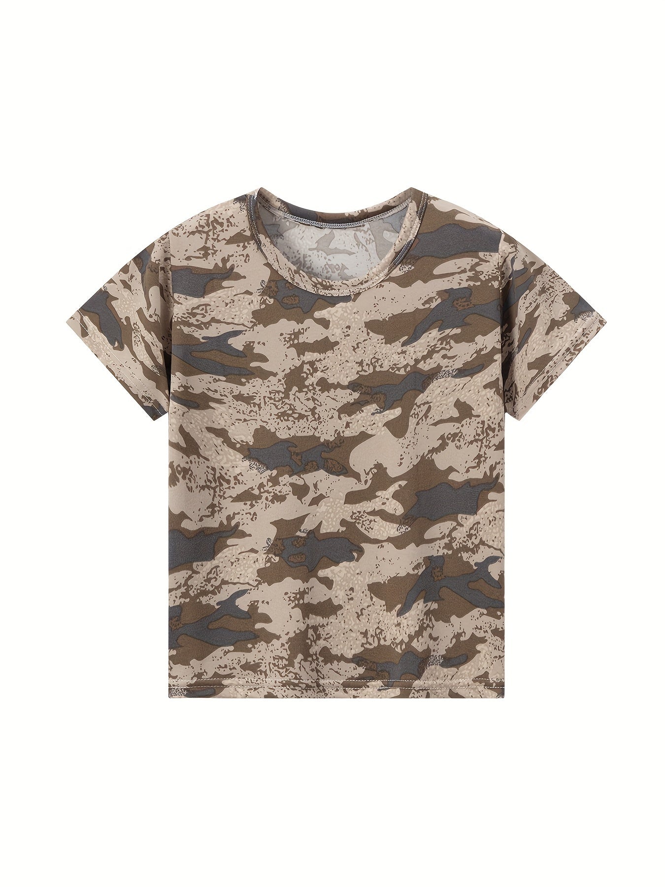 3pcs Boys Camouflage Sets, Comfy Short Sleeve T-shirt + Shorts + Elatsic Waist Pants, Loose Set For 4-14 Years Old In Spring And Summer