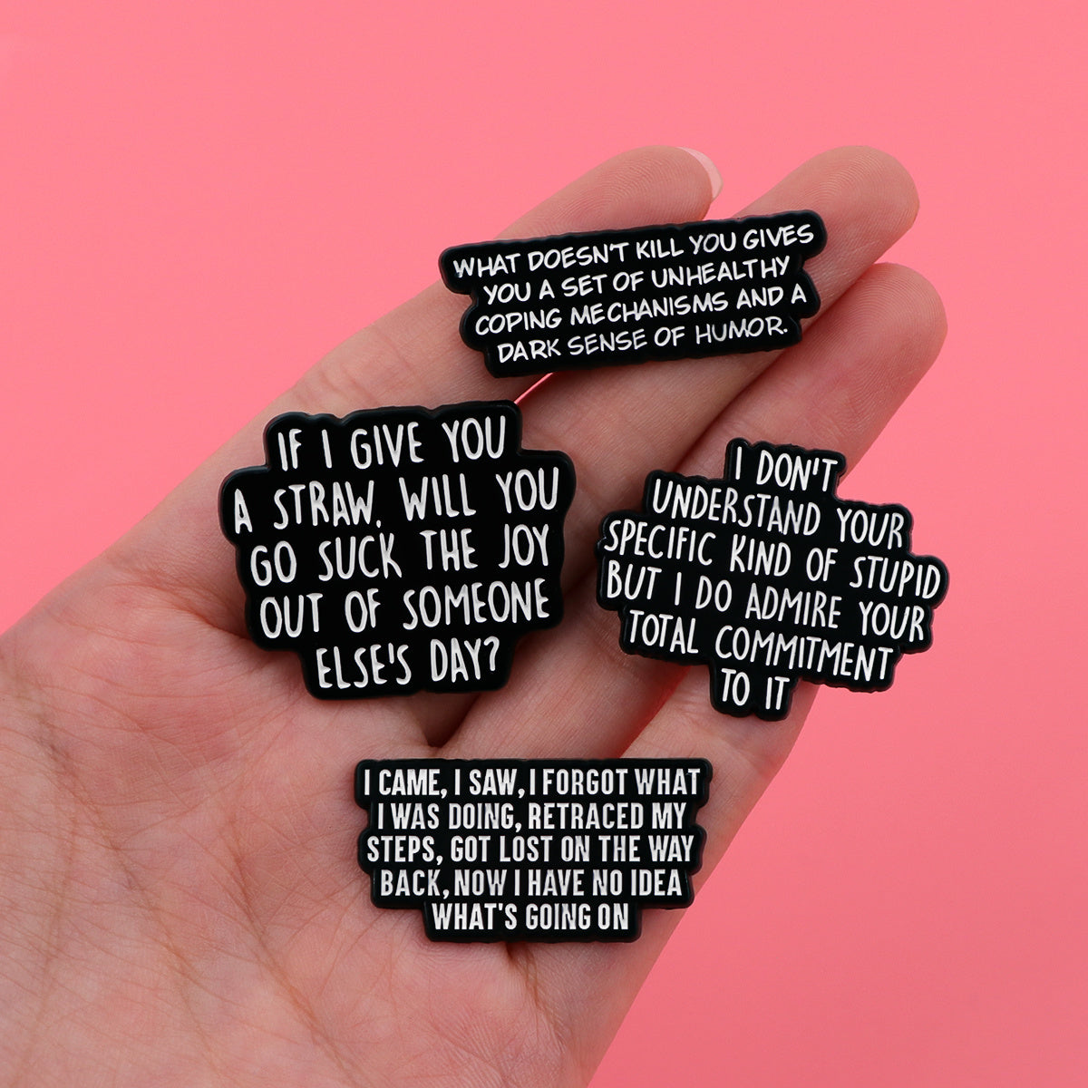 7pcs Sarcastic Quotes Enamel Pin Set - Humorous Brooches for Clothes & Bags, Zinc Alloy, Mixed Colors - Unique Gift Idea