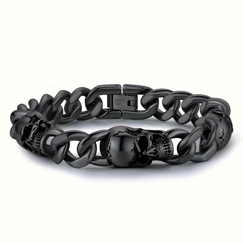 Men's Skull Gothic Stainless Steel Magnetic Cuban Chain Bracelet - Halloween Gifts For Men, Cool Punk Style Bracelets Daily Wear Bar Bracelets