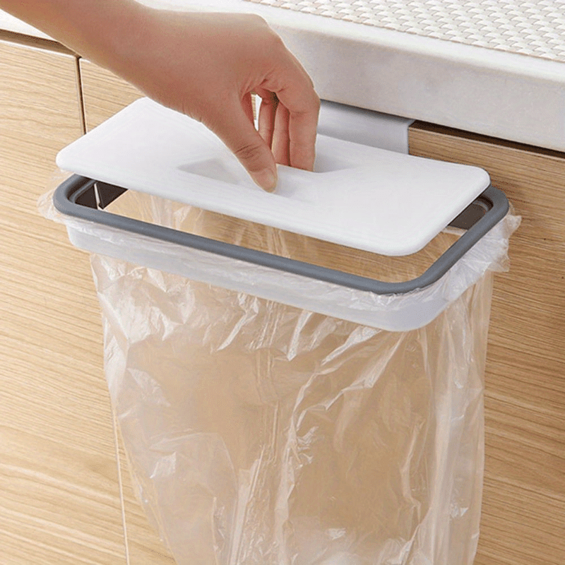 1pc Kitchen Garbage Bag Holder, Portable Plastic Trash Can with Lid, Cabinet Door Hanging Garbage Bag Rack, Wall Mounted Rubbish Bin, Kitchen Bathroom Bedroom Living Room Office Dorm Accessories