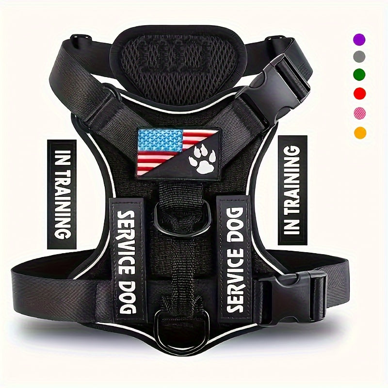 Universal Fit Service Dog Harness - Reflective, Adjustable, Soft Oxford Polyester Vest with Patches for Easy Control of Small, Medium, Large Dogs - Hand Wash Only, Durable, and Comfortable