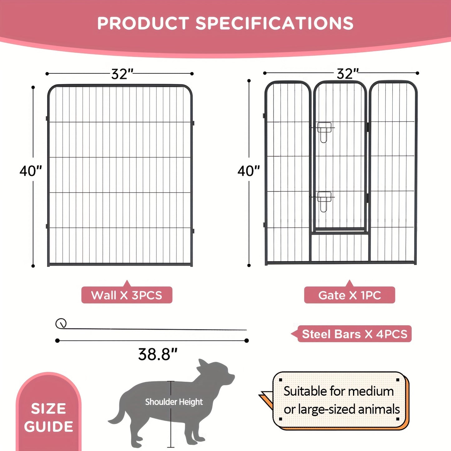 16 Panels High Exercise Heavy Duty 8Panels Pet Playpens For Dogs, Foldable Metal Indoor Outdoor Pet Fence Barrier With Lockable Double Door Dog Fence