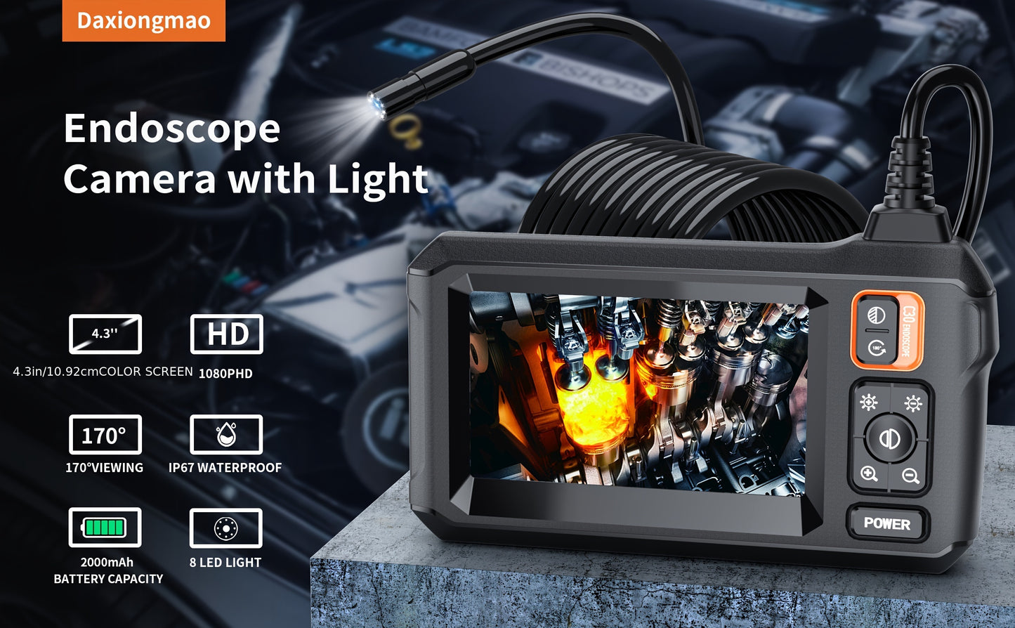 [HD Borescope Camera] 1080P HD Borescope Camera With Light, 50ft Snake Endoscope Camera, Gadgets For Men (4.3")