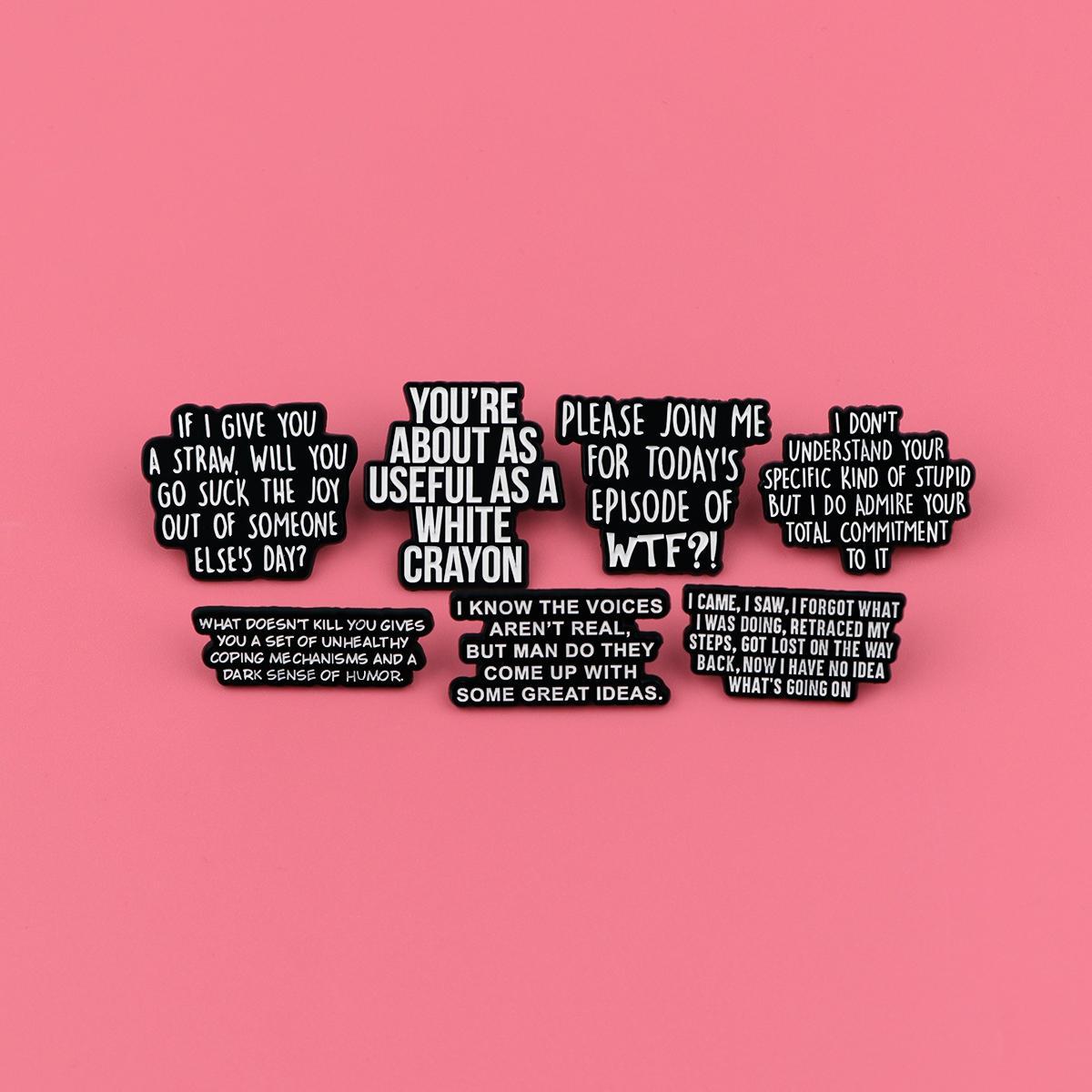 7pcs Sarcastic Quotes Enamel Pin Set - Humorous Brooches for Clothes & Bags, Zinc Alloy, Mixed Colors - Unique Gift Idea