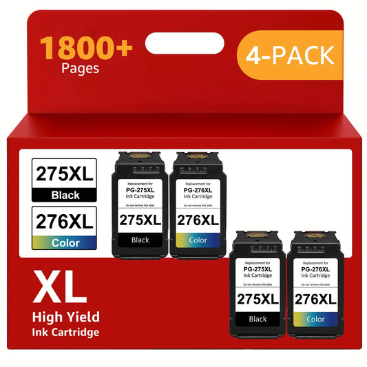 1-4Pack 275XL 276XL Ink Cartridges Black & Tri-Color for Canon Ink 275 Ink 276 for Canon PG-275 CL-276 Ink Cartridges Compatible for Canon PIXMA TS3722 TR4700 TS3522 TR4722 TS3500 TS3520 Printers