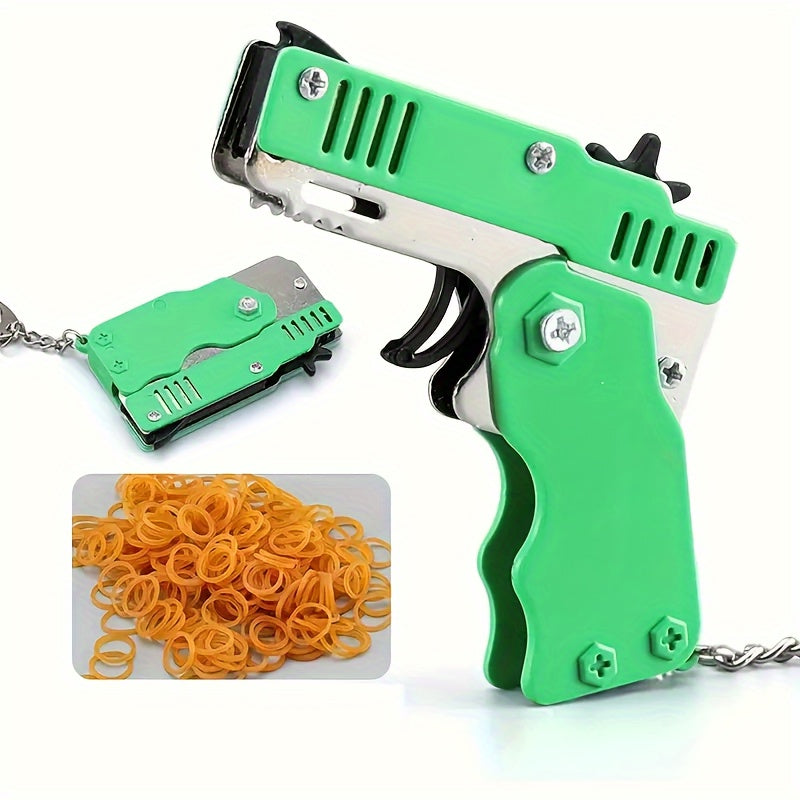 60-Rubber-Band Mini Folding Metal Launcher Toy - Portable Keychain Design for Indoor and Outdoor Games, Parties, and Fun Gifts - Easy to Carry and Use