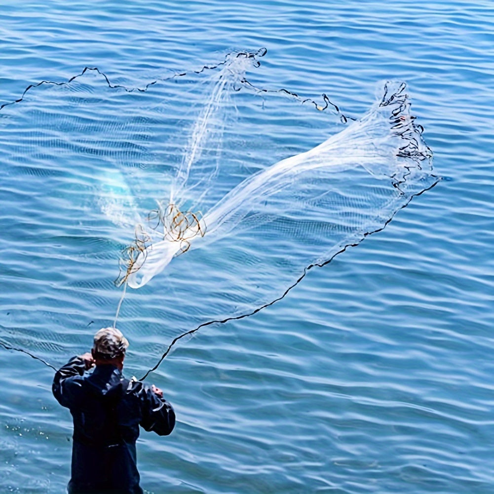 1PC American Fishing Cast Net - Heavy Duty Saltwater Bait Shrimp Trap with 0.98 inch Mesh Size, Multi-Size Radius Options (3FT/ 4FT/ 5FT/ 6FT/ 7FT/ 8FT/ 9FT/ 10FT) for Throw Net Fishing