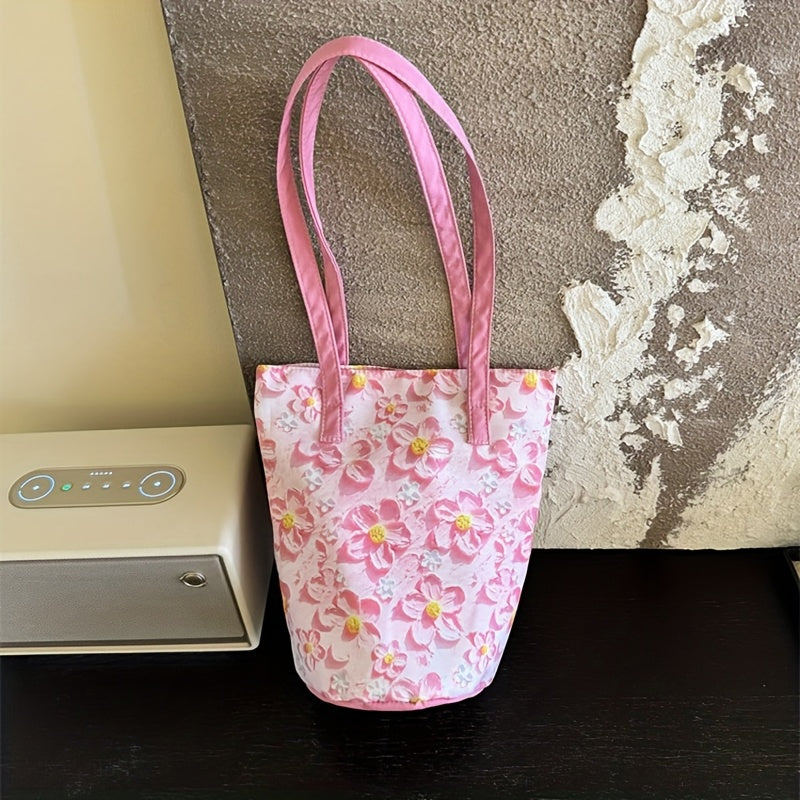 Floral Oxford Cloth Bucket Bag for Women - Stylish Summer Handbag with Oil Painting Flower Design, Large Capacity, Green/Blue/Black, Perfect for Casual Outings, Ladies Handbags