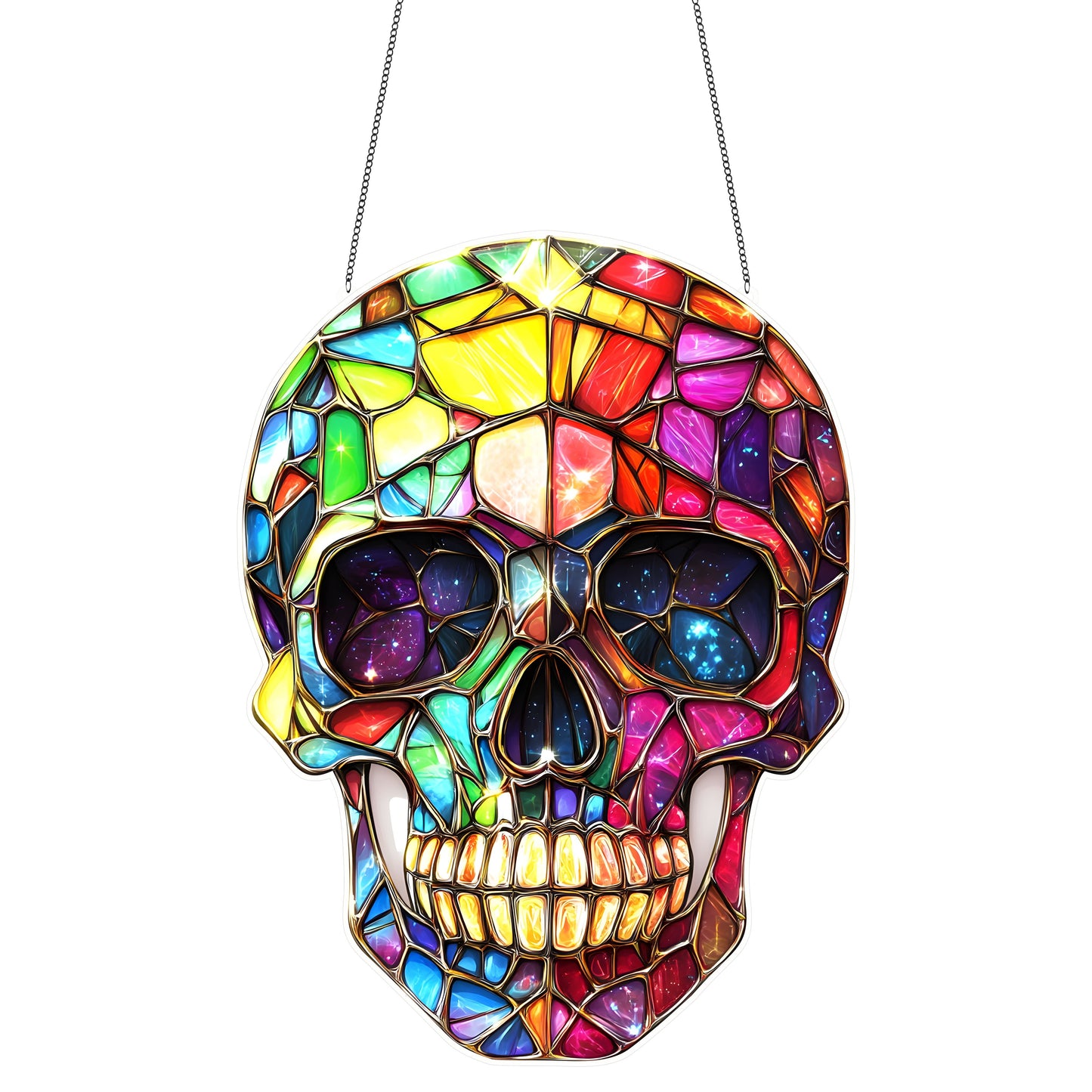 Sugar Skull Acrylic Sun Catcher - 8"x6" Stained Glass-Style Hanging Decor for Home, Garden, and Party - Perfect for Day of the Dead & Holiday Celebrations