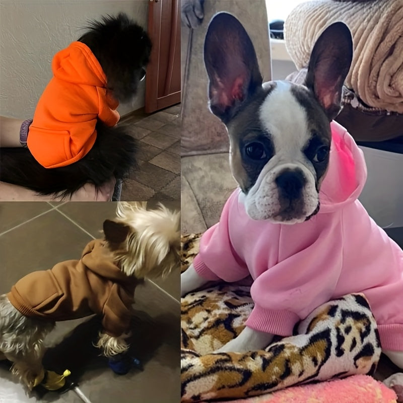 1pc Cozy Pet Hoodie Sweatshirt - All-Season Pullover Dog Jacket with Fleece Lining, Pocket, and Hood for Small to Medium Breeds - Woven Polyester Doggy Costume for Chihuahuas, French Bulldogs & More