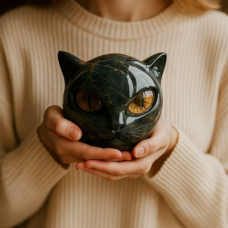 Luxurious Black Cat Stone Carvings, Magnificent Black Cat Sculptures, Black Obsidian Kitten Statues, Solemn Residential Style and Exquisite Gifts, Creative Resin  Statue Ornaments