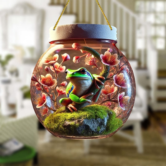1pc, Frog Glass Jar Suncatcher, Acrylic Bottle Sign, 6.69x7.87in, Stain Window Hanging, Dining Room Decor, Living Room Decor, Bedroom Decor, Living Room Decor, Doorway Decor, Boy Gift, Friend Gift
