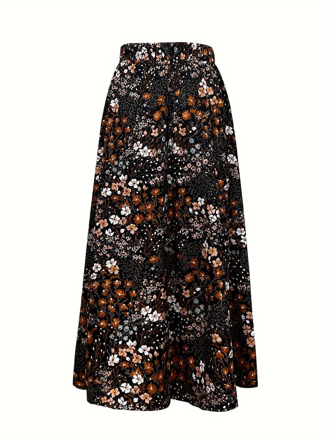 Elegant Temperament Flower Print Gentle Long Skirt