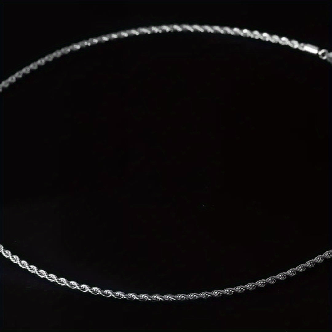 S925 Sterling Silvery Twist Chain Necklace - Classic Italian Style, 4mm Wide, Fashionable & Trendy, Perfect Christmas Gift, 0.6oz